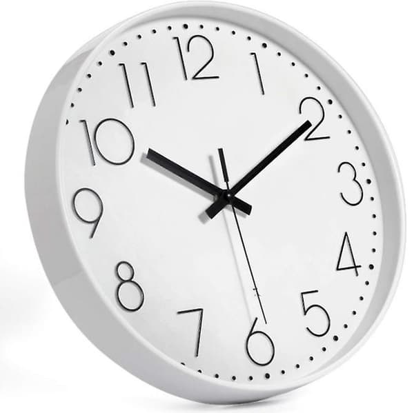 Modern Wall Clock 8 Inch, White Frame, Silent Quartz Battery Operated, Easy to Read Clock for Kitchen-FA6- 0.3 0.3