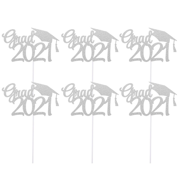 1 Set 20 st Graduation Party Cake Toppers Glitter Dekorativa Kakplockar Silver 20x14cm Silver 20x14cm