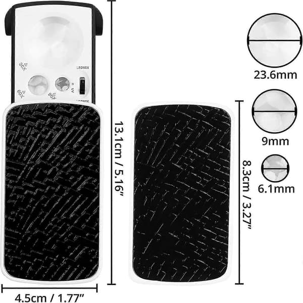 LED-belyst håndholdt forstørrelsesglas - 30x 60x 90x - til ældre - Sort foldbar db