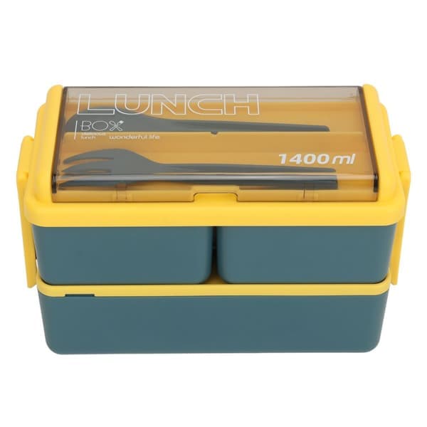 Double-Walled Thermal Lunch Box 3 Compartments Portable Insulated Bento Box with Spoon and Fork for Office Students