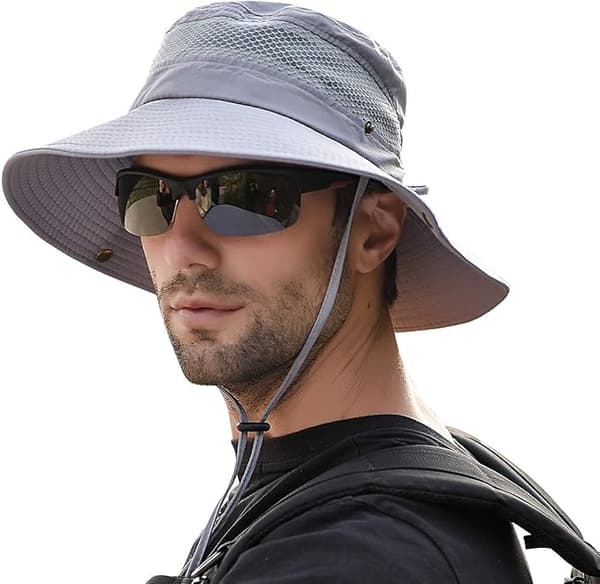 Fiskarhatt Bred Brätte Solhatt Utomhus Vandring Safari Sommar Jakt Hatt UV-skydd grå grey