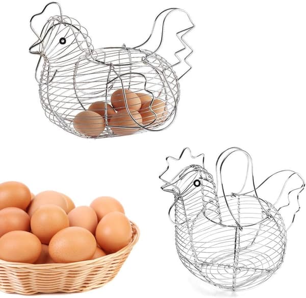 Chicken Shaped Egg Basket Metal Chicken Shaped Wire Egg Storage Basket Holder Rack - Store 24 Eggs for Home Kitchen
