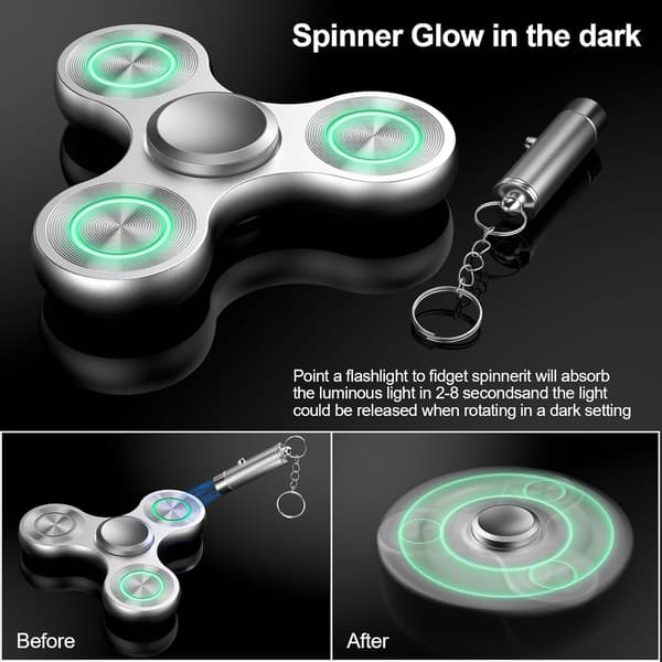 Metal Fidget Spinner - 4-8 Minutters Spin - Selvlysende og Fluorescerende - Stresslindring (Sølv)