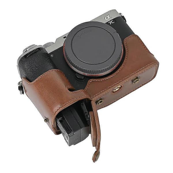 R2u For Sony A7C II A7CR Removable Camera Case PU Leather Battery p8y Opening Case with Lens Bag - C