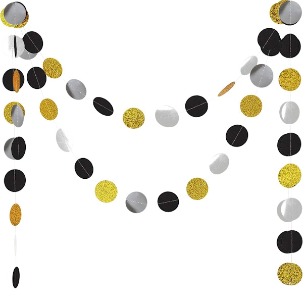 35 st Gold Silver Black Cirkelprickar - 4m Dekoration Glitterpapper Hängande Blinkande Årsdag Bröllop Födelsedag