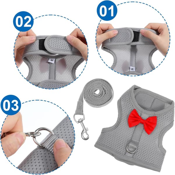 Rabbit Harness and Leash Set, Rabbit Leash for Walking Escape Proof, Rabbit Clothes with Cute Bow, Breathable Adjustable Vest, Rabbit Harness for Camping
