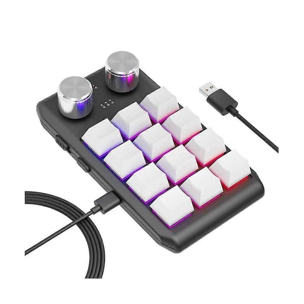 Anpassningsbart tangentbord med volymratt, programmerbara makron, gaming, hotswap, vit, 12 tangenter, 2 rattar, USB