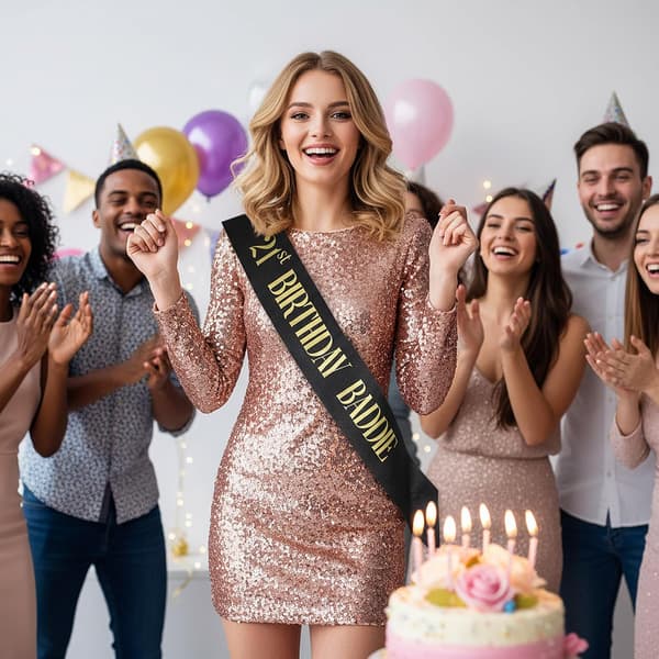 21-års fødselsdag Baddie Sash, sort guld til mænd kvinder fest