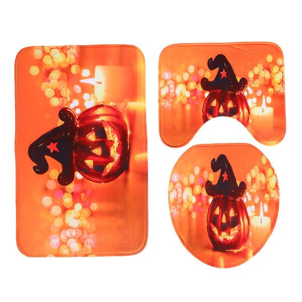 1 set/3 st Halloween pumpa badrumsmatta Halkfri badmatta Toalettöverdrag Diverse färg75X45CM Assorted Color 75X45CM