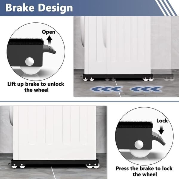 Washing Machine Base with Brake, Adjustable Mobile Base for Washing Machine, Dryer, Refrigerator, Load 300 kg, Black
