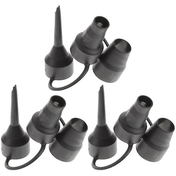 3 Sets Air Pump Accessory Plastic Nozzle Valves Converter Needles Swimming Ring NozzlesBlack9X3.4CM