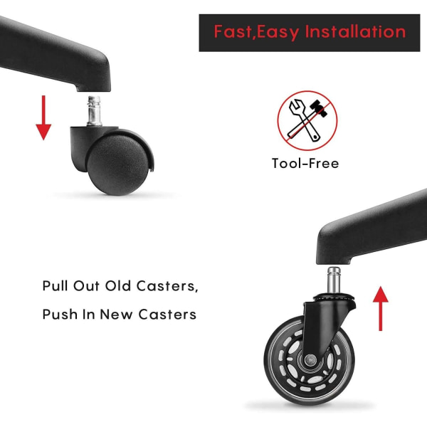 5 stk kontorstolhjul, stille og holdbare, lenestolerstatningsruller for kontor eller hjemme 11x22 mm 3 tommer