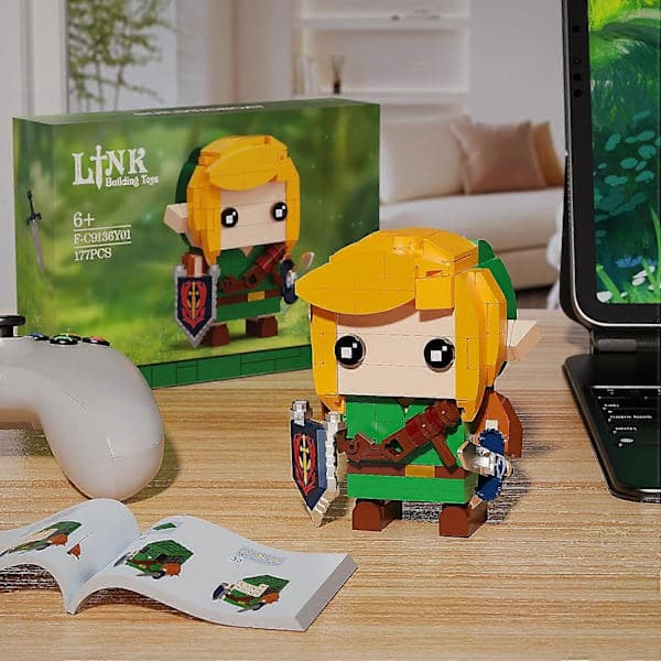 Link Byggset, Link Figur Håller Master Sword och Hyliansköld, Leksaker Presenter för Fans Barn Vuxna (177 Bitar)