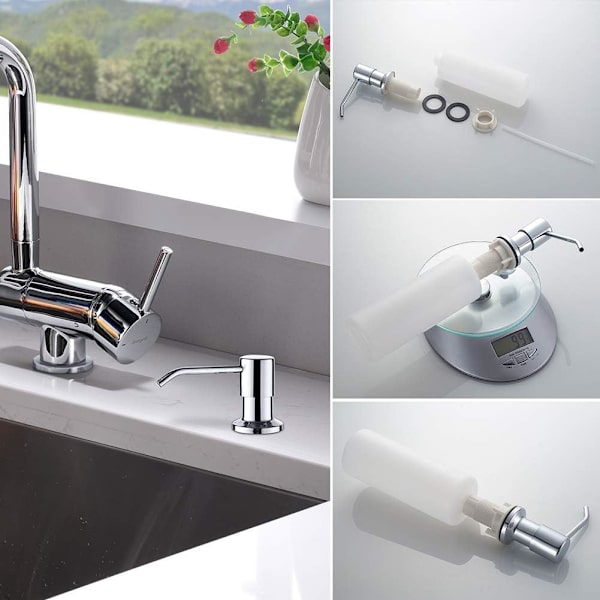 Sølv Vask Sæbedispenser 500ML, Flydende Pumpe Diffuser, Skjult Opvaskemiddeldispenser, Krom
