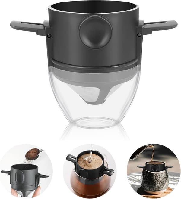 Gjenbrukbar permanent kaffefilterholder med rustfritt stål dobbeltfilterholder 1-2 kopper
