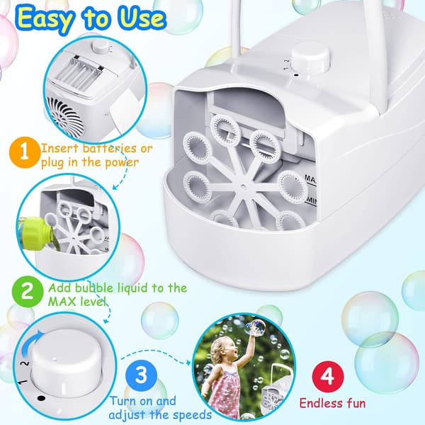 Bubble Machine Automatic Bubble Blowing Machine, 10000+ Bubbles Per Minute, 2 Speeds (White)