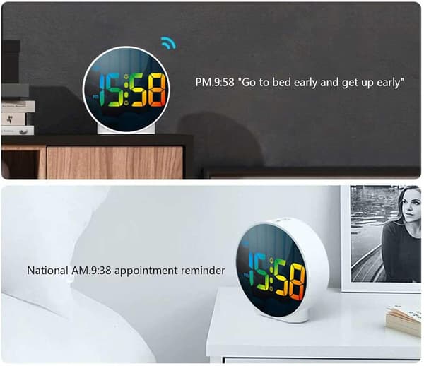 Unique Digital Alarm Clock with Color Display, Dual Alarm Mode, Energy-Saving USB and Battery (Black)