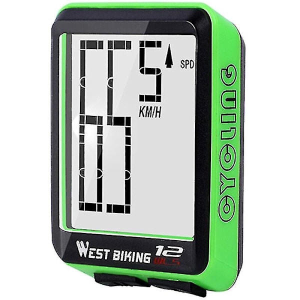 Trådlös Kodmätare Kompatibel Med Mountainbike Med Stor Skärm Och Stora Tecken Engelska Vattentät Luminous Hastighetsmätare Med Batteri Grön -