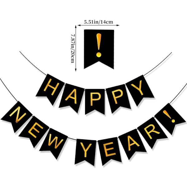 Svarta Happy New Year-temafestdekorationsskyltar för roliga nyårsfödelsedagskrypdekorationer (14*20cm)