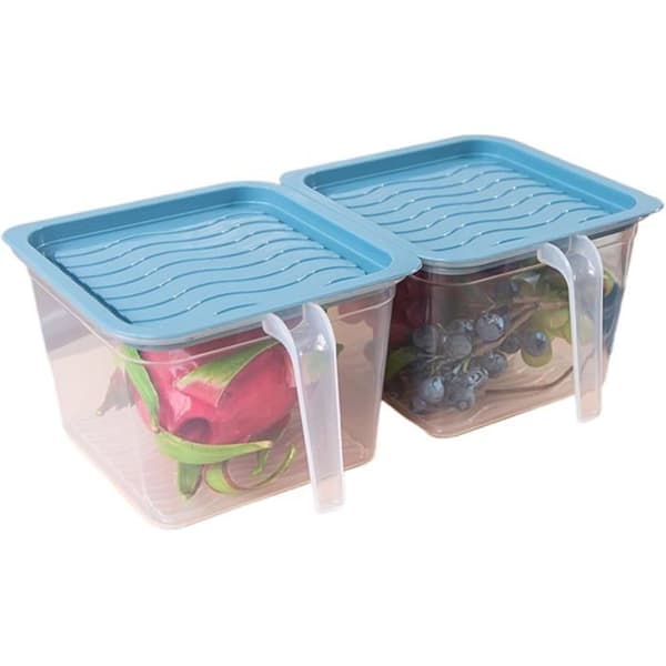 Sealed food container with handle. Large capacity for the fridge, stackable and easy to store (Blue, S)