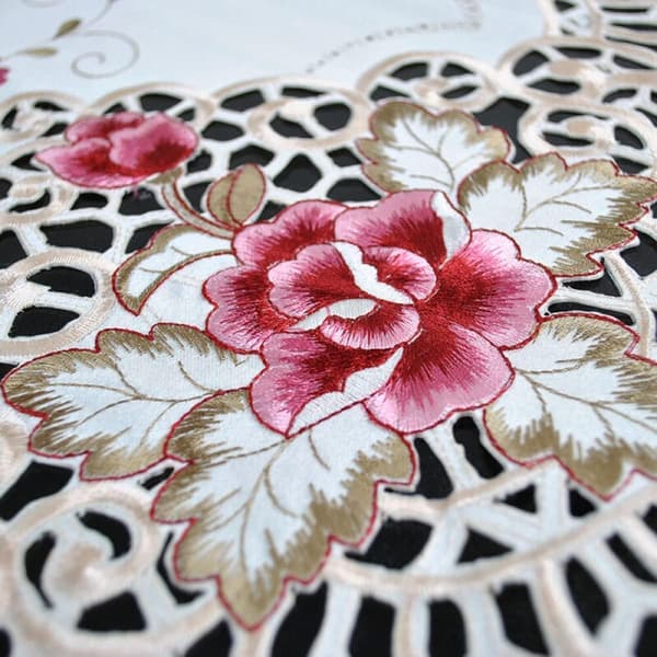 Embroidered Tablecloth, White Oval Lace Tablecloth, Embroidered Floral Table Runner, Home Decor 16\" x 33\"