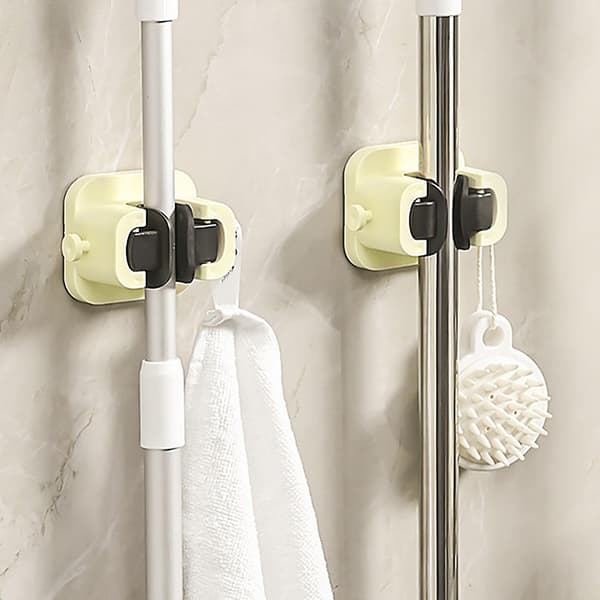 Suction Cup Mop Holder with Hooks Wall Mounted Broom Clip No Drilling Traceless Bathroom Cleaning