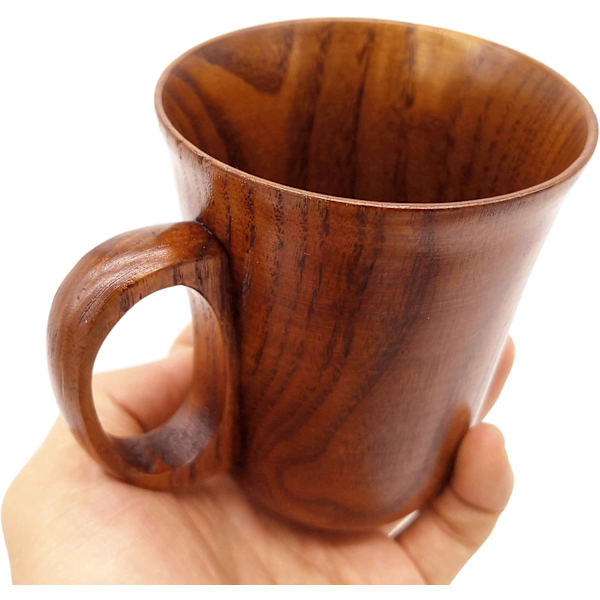 Puinen Kahvi- ja Olutmukit, Puukuppi, Luonnollinen Jujube-Muki, Käsintehty Teekuppi Kahvalla, 10 oz / 300ml, Vahva, Kestävä ja Hieno