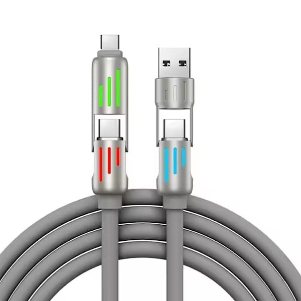 240W 4-i-1 USB-C-kabel – Multilader med pustelys, PD 5A hurtiglading og datasynkronisering, silikon – Grå 1,5m Grey