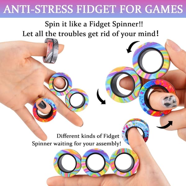 Magnetisk Ringsæt - Fidgetlegetøj til ADHD & Stresslindring - Påskegaver til 8+ Børn 3 stk.