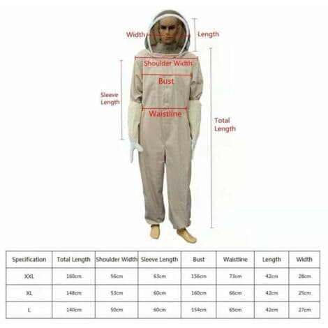 Professional Beekeeping Suit, 100% Thick Cotton - Self-Supporting Veil - Size L - Protection Against Bee Stings