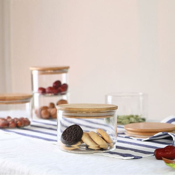 Airtight Storage Containers for Kitchen, Three-Tier Stackable Glass Jars Bamboo Lids, Clear Borosilicate Glass Multifunctional Storage, Microwave Safe