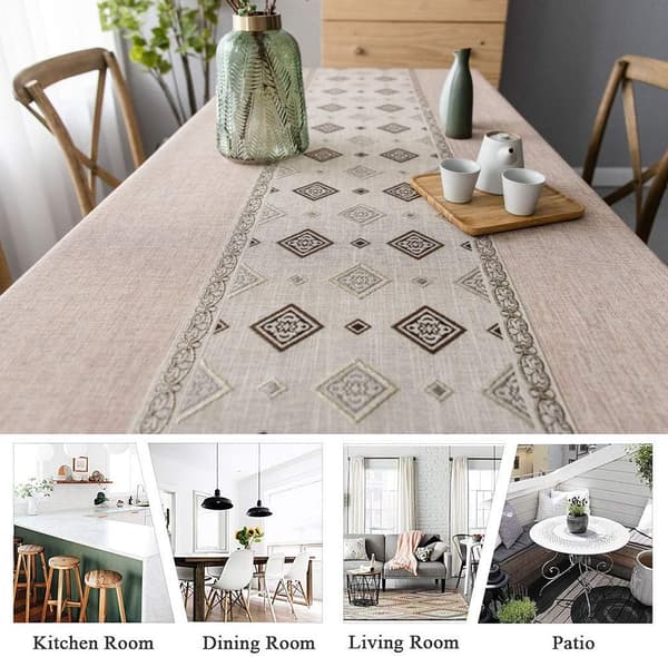 Brun - Rektangulær flekkbestandig duk Brodert linneduk i c