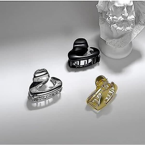 Set med 3 rektangulära hårklämmor i metall för kvinnor - Medium (Svart, Guld, Silver)