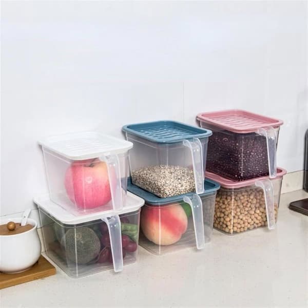 Sealed food container with handle. Large capacity for the fridge, stackable and easy to store (Blue, S)
