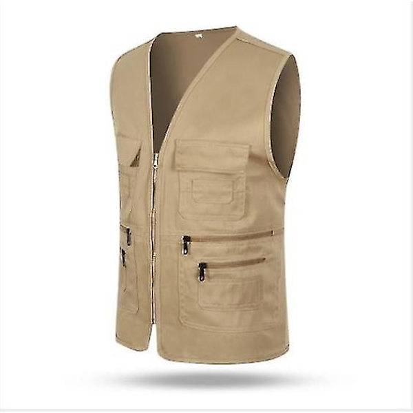 Herrar Multificka Avslappnad Utility Cargo Väst Väst Fiske Resa Vandring Khaki Jacka 4XL 4XL