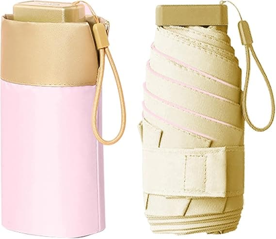 Fällbart reseparaply (rosa), 19 tum 6-benigt miniparaply kompakt bärbart vindskyddsparaply, med förvaringsväska miniresparaply fällbart solskydd