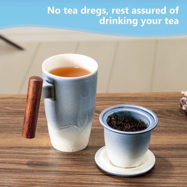 Tekop med låg, porcelænstekop med rustfrit stål infuser, gradient stor keramisk tekop, perfekt til hjemmebrug, 400ml