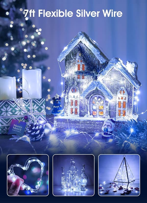 wxsp 12-pack LED-slingor Batteridrivna Slingor Vattentät Silvertråd 2,1 meter 20 LED Eldfluga Stjärnklara Månlampor för DIY Bröllopsfest