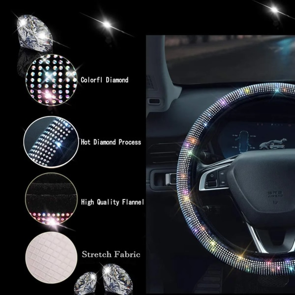 Ratdæksel til kvinder Mænd Bling Bling Crystal Diamond Sparkling Car SUV Hjulbeskytter Universal Fit 38cm (Flerfarve)