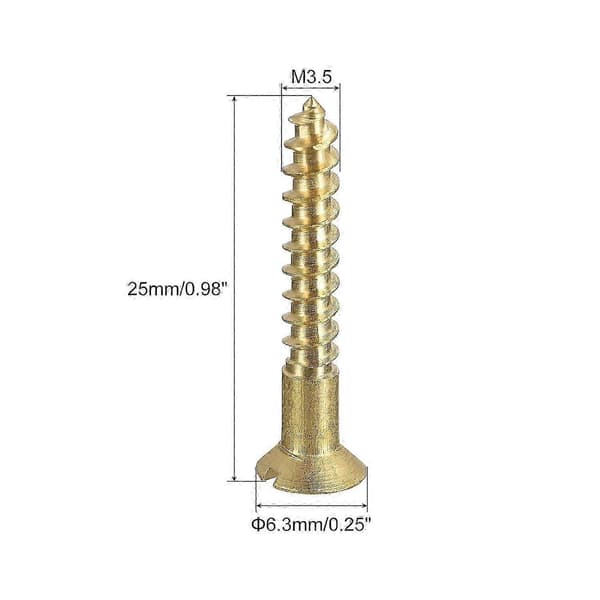 100 stk M3.5 x 25 mm Flatt Hode Sporskruer i Messing for Tre.