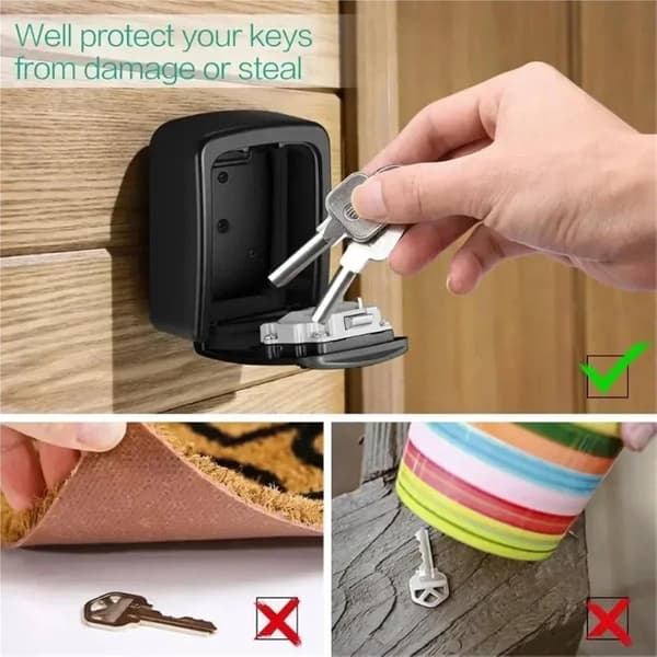 Wall-mounted key box - With 4-digit code, secure outdoor, weather-resistant, robust safe, for cards