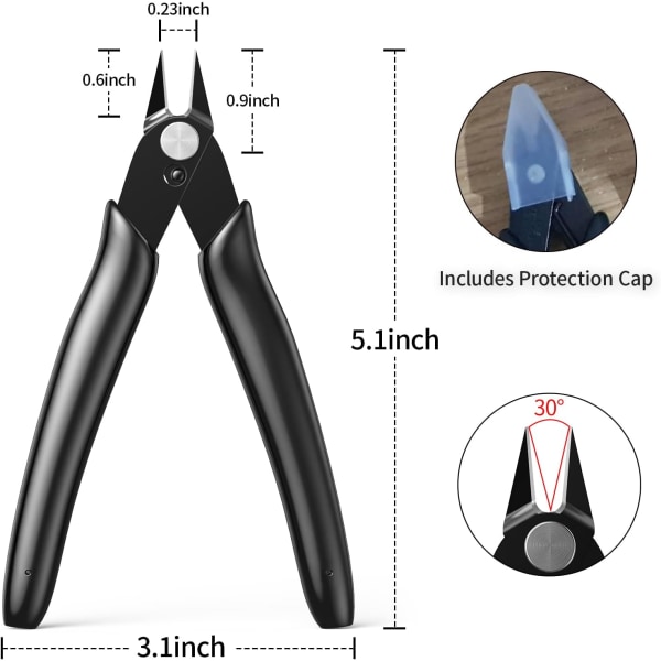 Precisionsskärande Tänger, 2 st Mini Diagonal Sidoklipptänger för Elektronikindustrins Reparation, Elektriker, Smyckesreparation, DIY Modellbygge, Svart