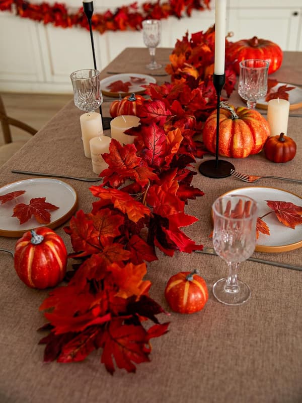 3 Pieces Artificial Maple Leaf Garlands, Autumn Red Decoration for Front Door, Table and Wall, Thanksgiving Wreath Hanging Vines