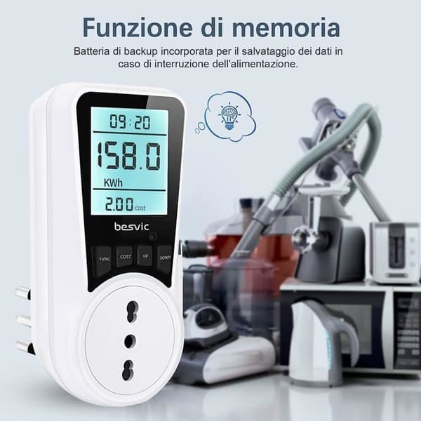 Energy Meter Plug-in, Energy Consumption with 7 Monitoring Modes, Backlit LCD Screen, 2 pcs
