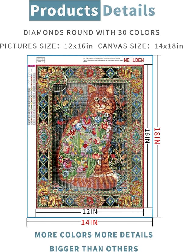 Voksen DIY 5D Diamantmaleri Kit Katt Full Rund Diamant Edelsten
