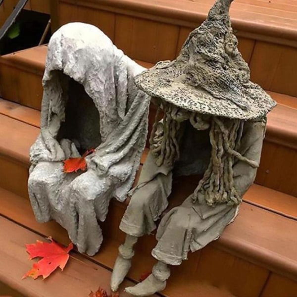 Witch Ghoul statuer gårdslampe siddende harpiks ornamenter led have- B