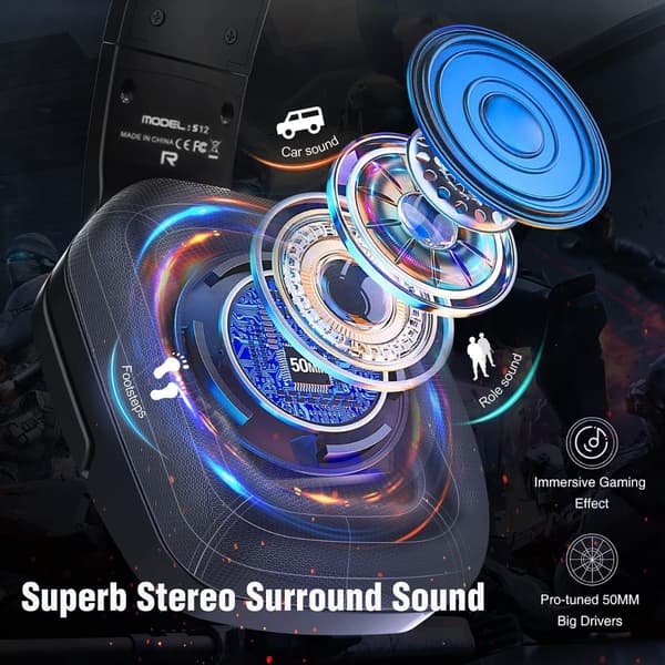 Wired Gaming Headset Black RGB Lighting with 3.5mm Single Plug and Y-Splitter Audio Cable, Compatible with PS4, PS5, Xbox, Nintendo Switch