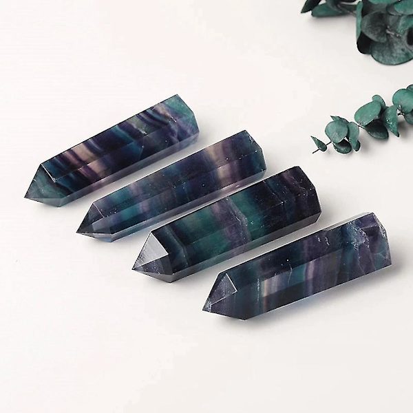 Naturlig Fluorit Krystalstav Reiki Healing Krystal Tårn Hexagonalt Facetteret Prisma Kvarts Sten Figur