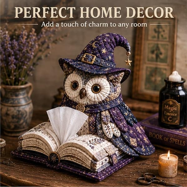 Smart Owl Quilted Tissue Box DIY Sewing Kit, Cute Tissue Box, Animal Pattern Patchwork, Craft Kit for Adults, Creative Home (Not a Finished Product)