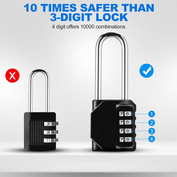 XL - 2-pack, Black Combination Lock, 4-Digit Combination Padlock
